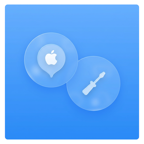  Blue square showing an Apple-branded location pin and a screwdriver