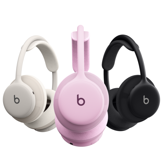 Trio of Beats 360 headphones in cloud, pink, and black