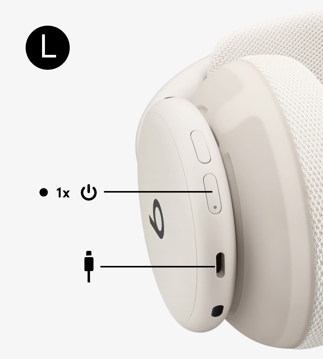 Close up of Beats 360 power button and USB-C port