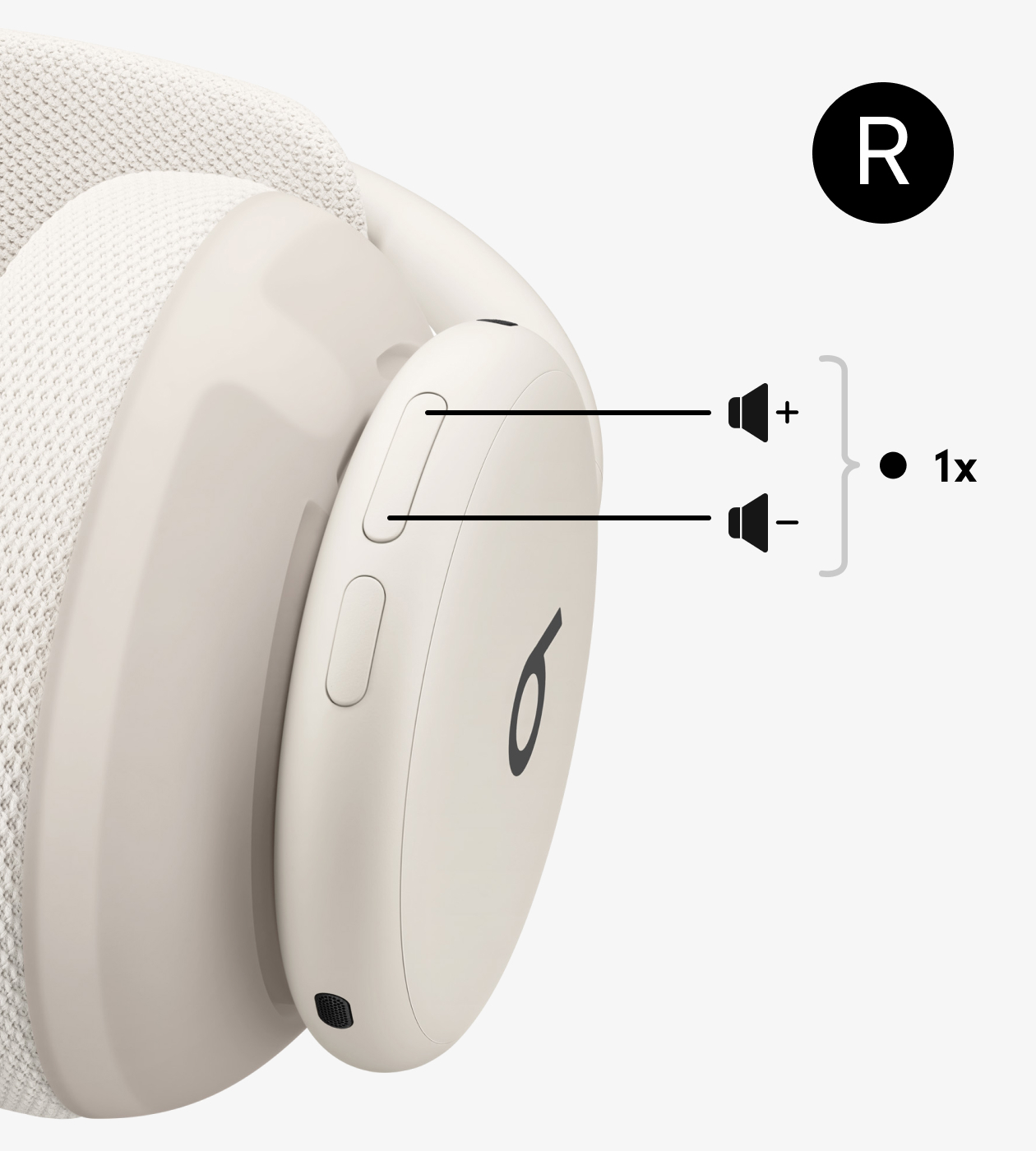 Close up of Beats 360 volume rocker button to control volume up or down