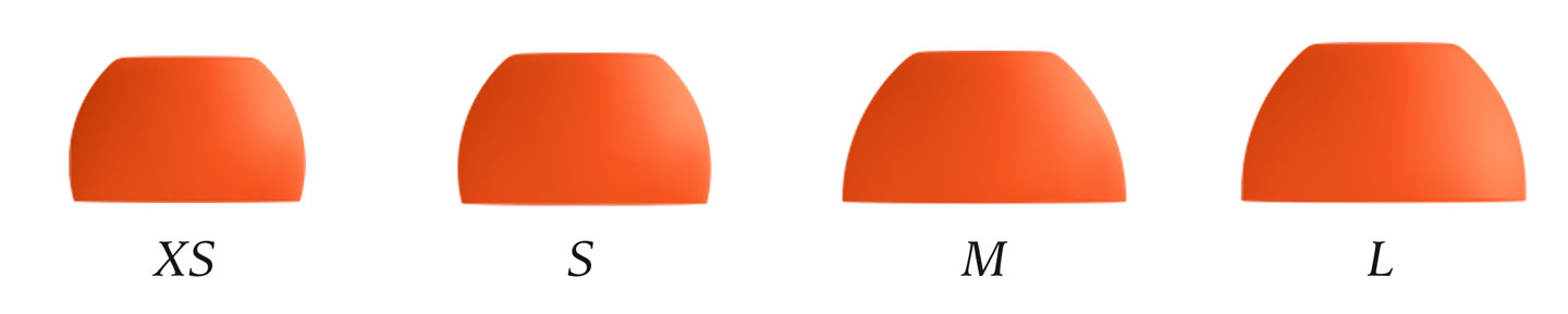 Image of ear tip sizes in extra small, small, medium, large