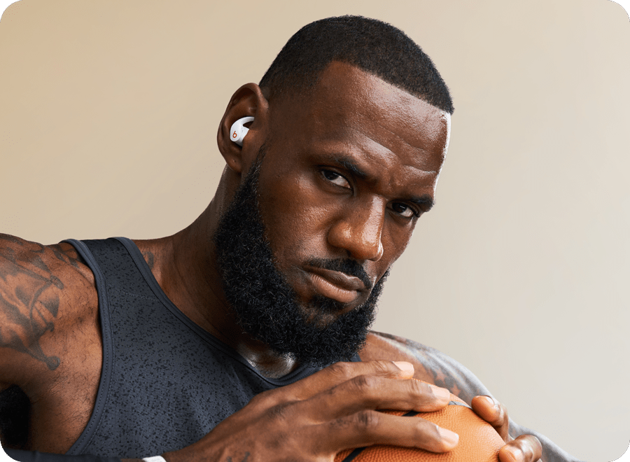 LeBron James wearing Beats Fit Pro in Beats White