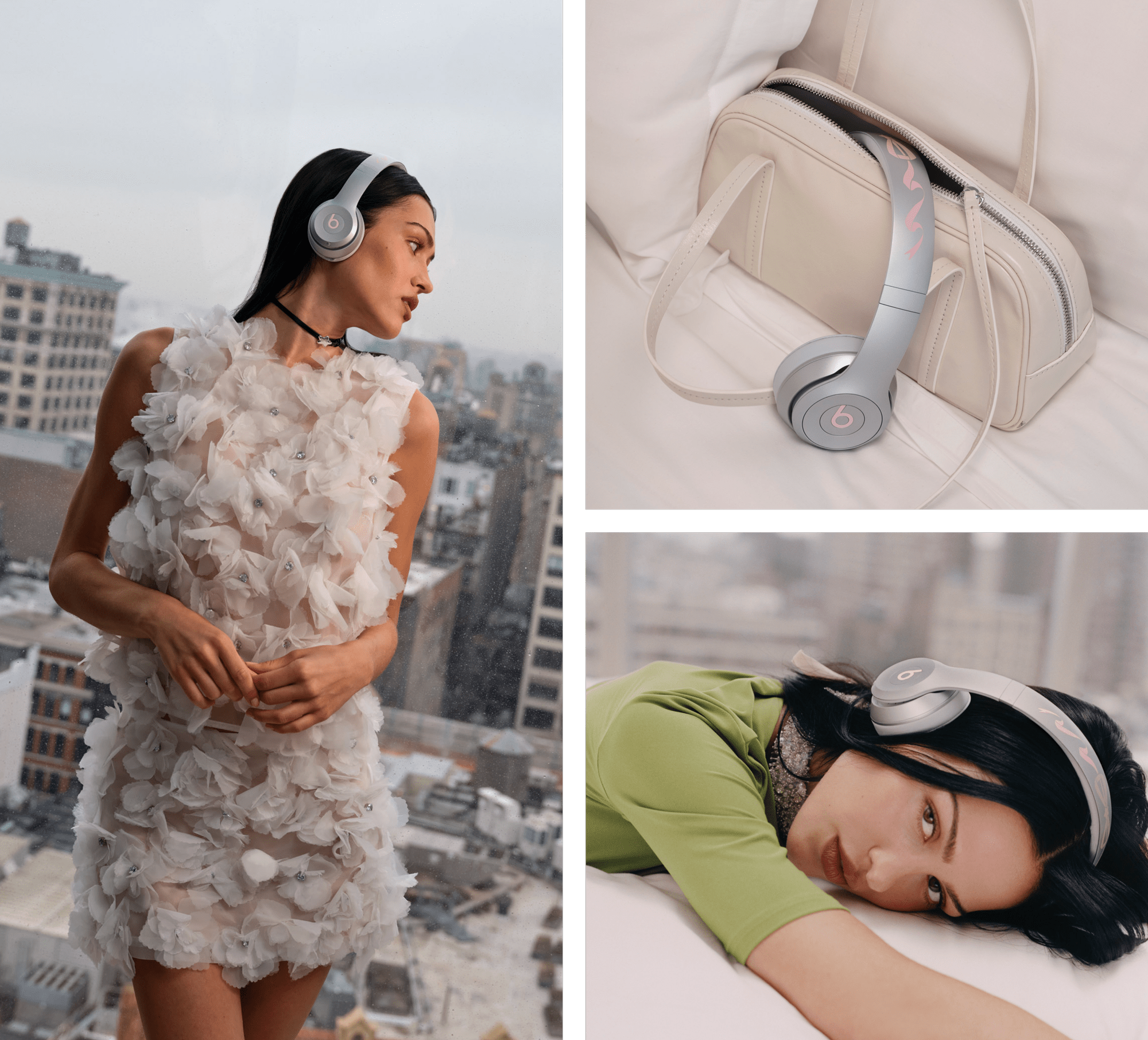 Amelia Gray wearing the Sandy Liang Limited Edition Beats Solo 4 headphones