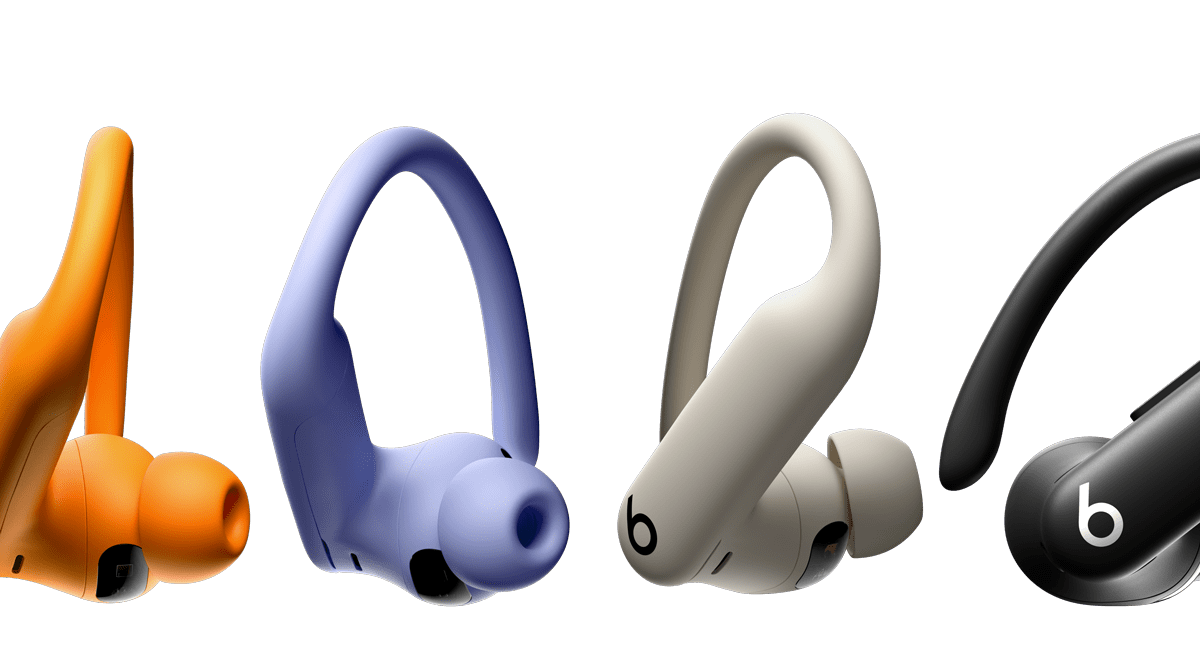 Powerbeats Pro 2 earbuds lined up in all four colors.