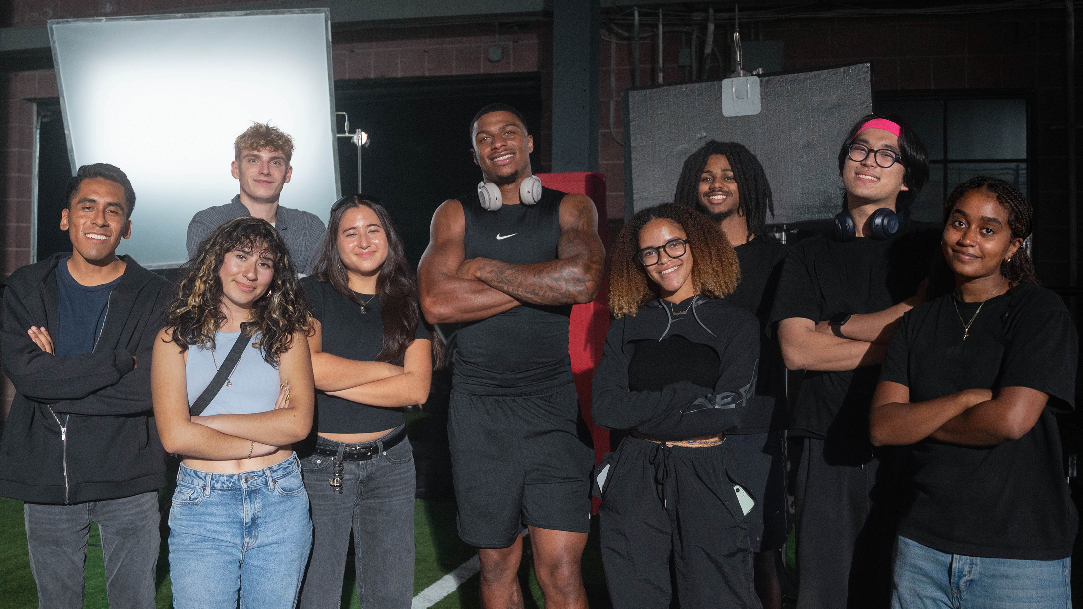 Beats Academy 2024 group photo with pro football player Brenden Rice