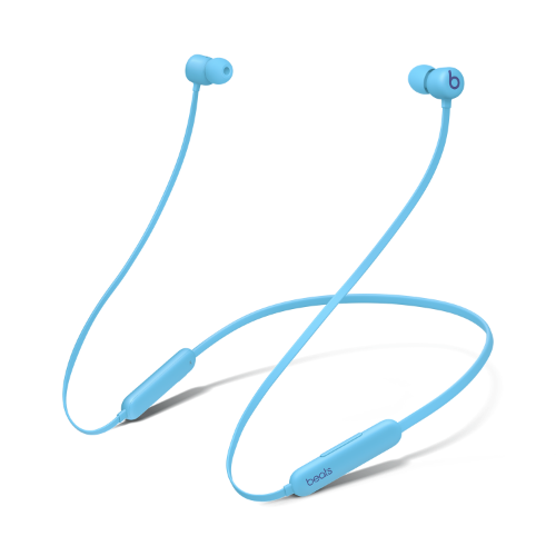 Um par de earbuds Beats Flex azul incandescente