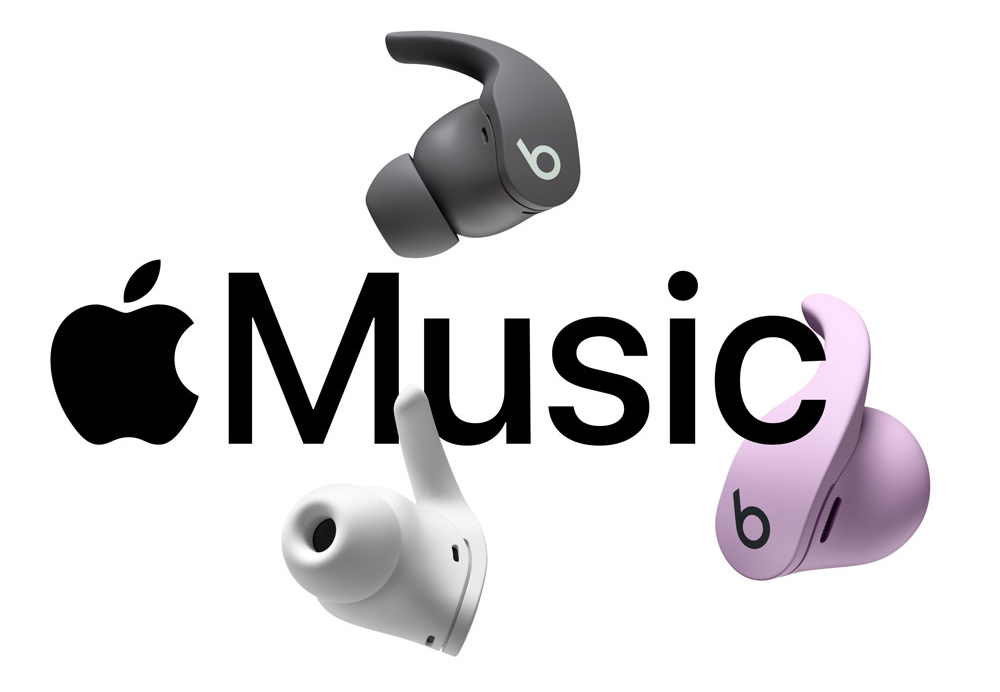 Apple music player and Beats Studio Buds on white background