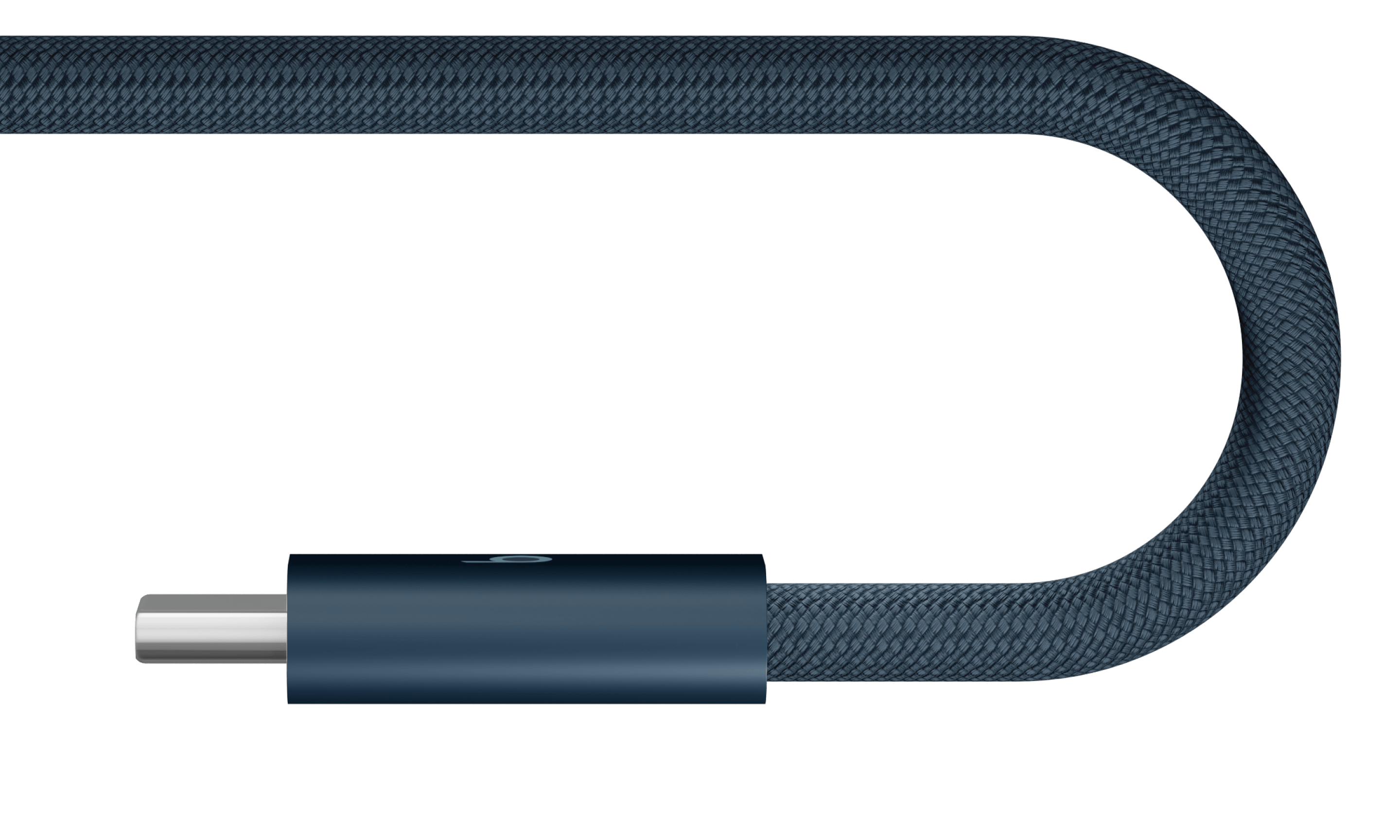 Close-up of the Beats 240W USB-C to USB-C Braided Cable in Nitro Navy.