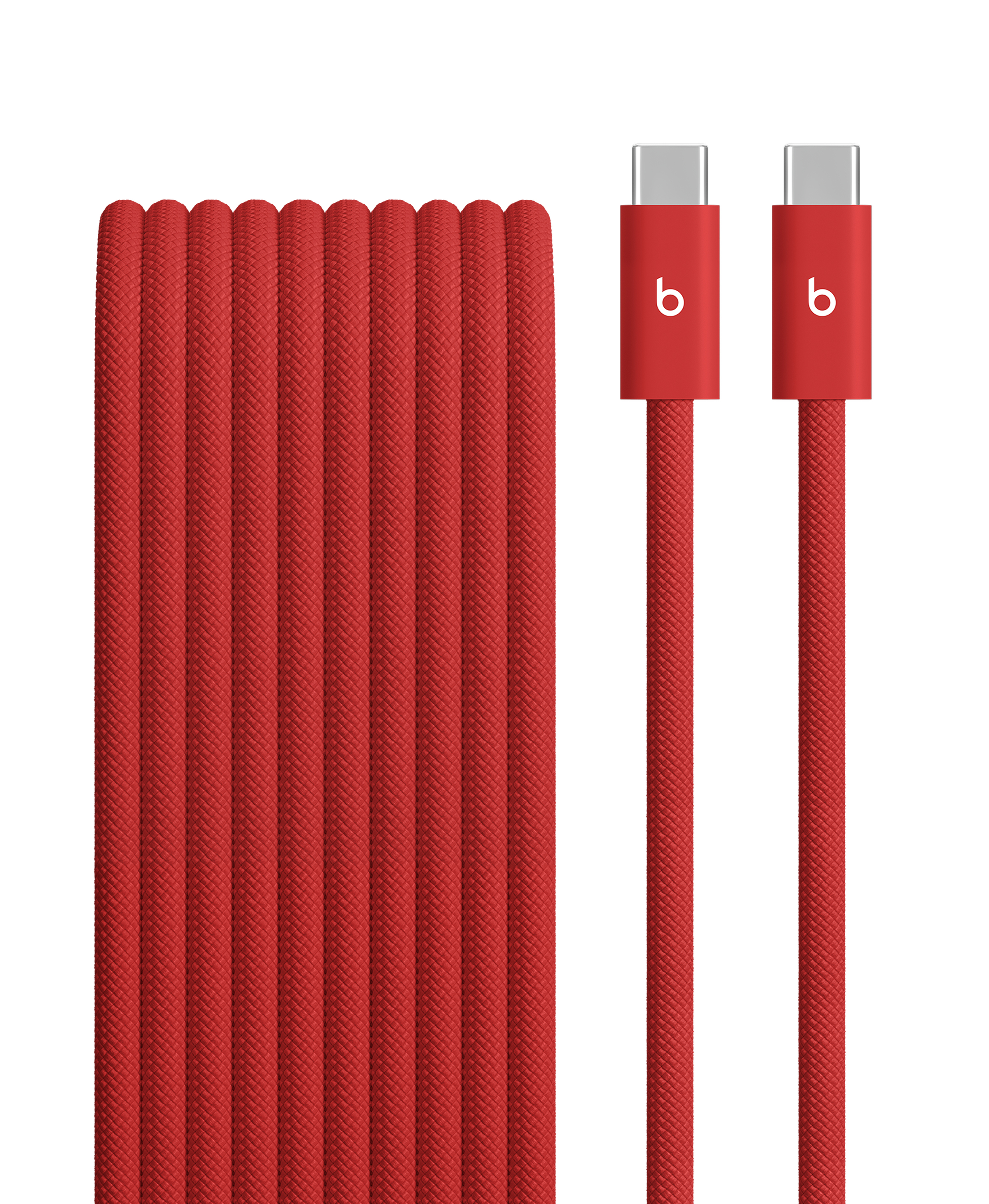 Close-up of Beats USB-C to USB-C 240W Woven Cable in Rapid Red