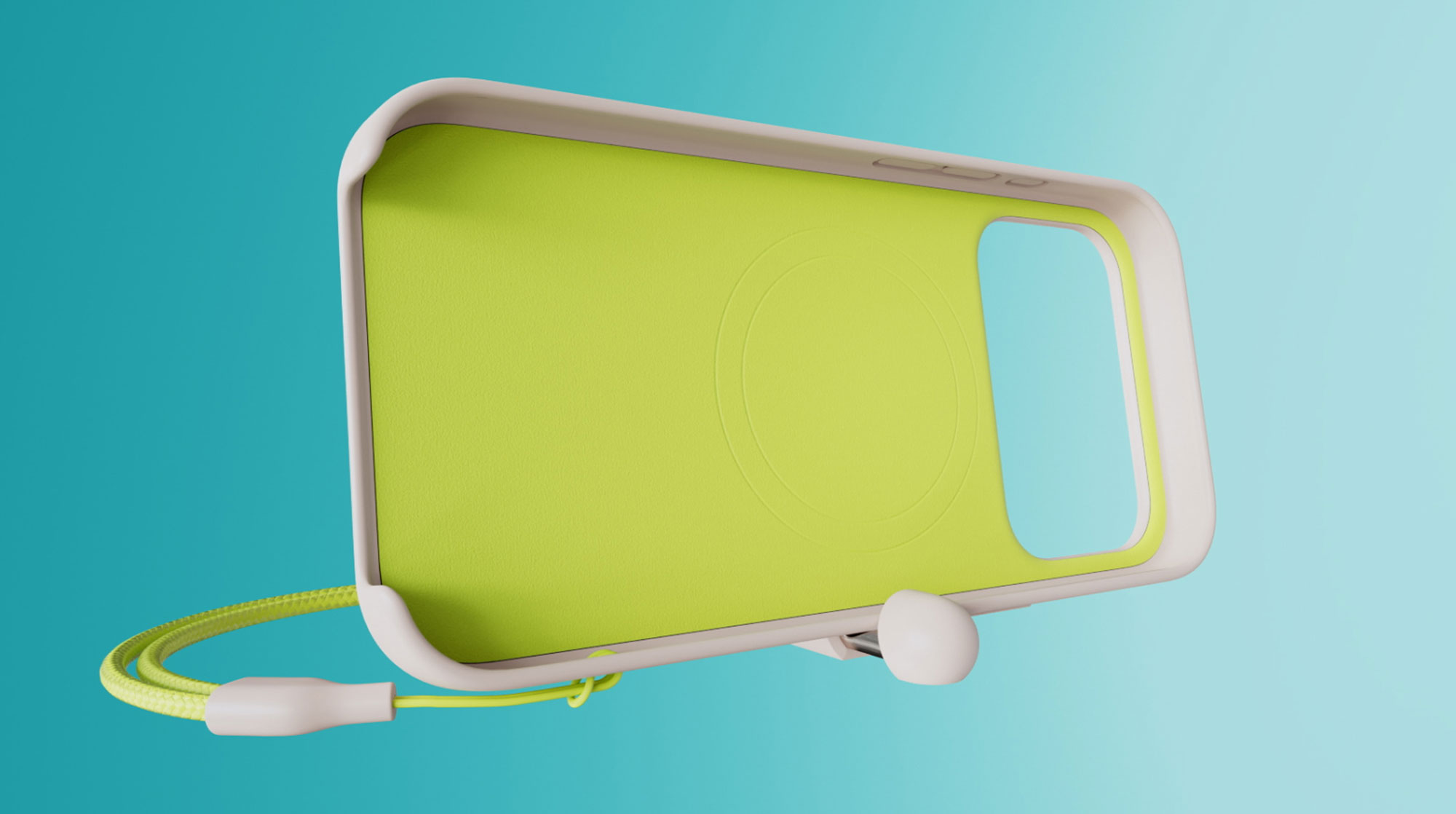 The Beats iPhone 17 Kickstand Case shown with removable lanyard, which easily converts to a kickstand for hands-free viewing.