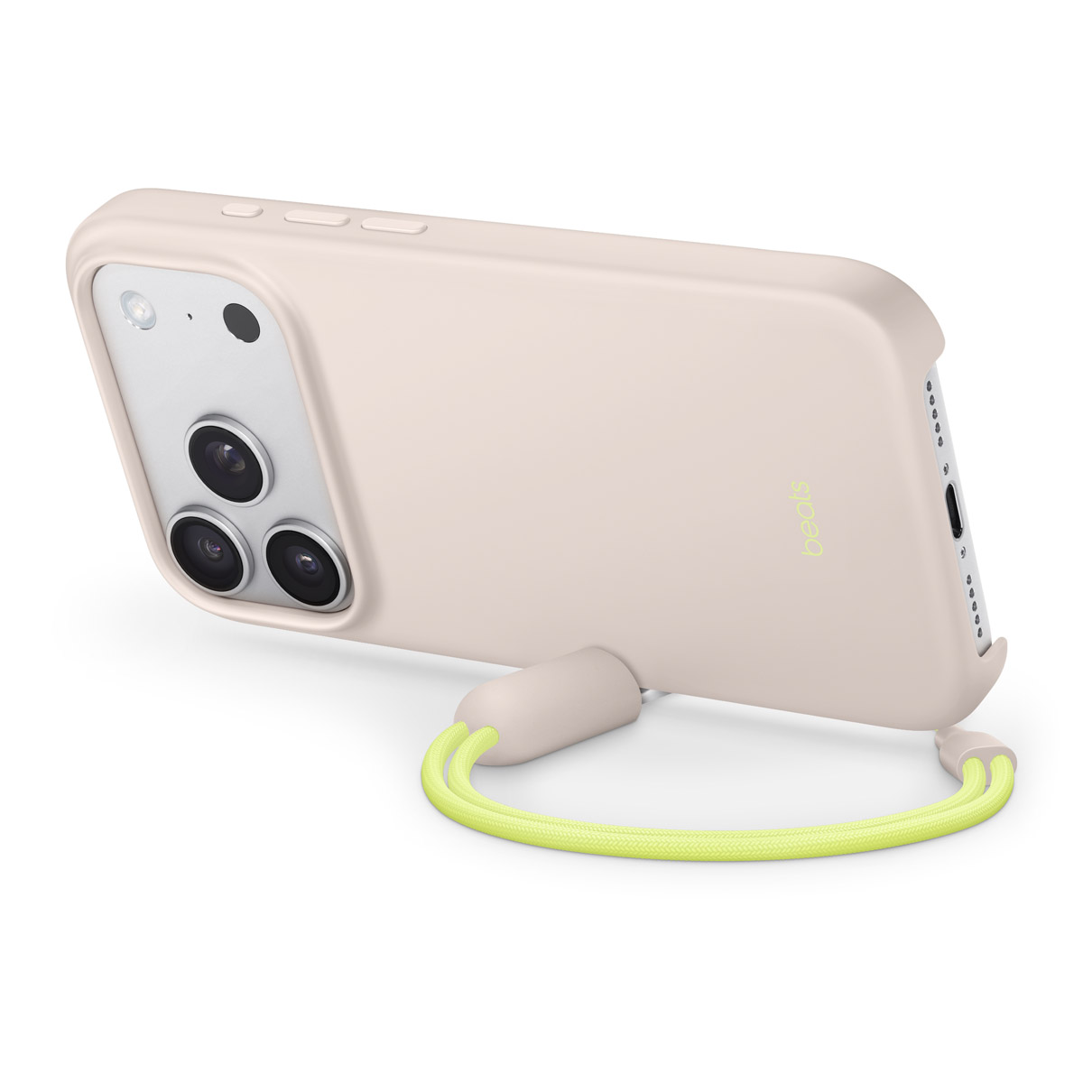 Close-up of Beats iPhone 17 Pro Kickstand Case in Limestone