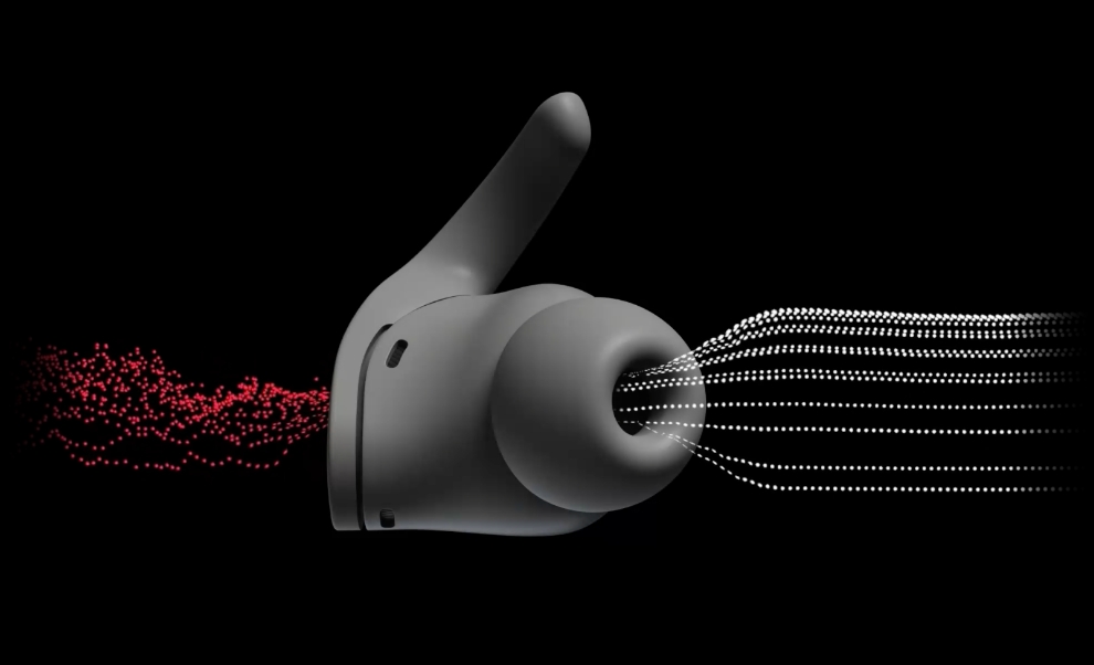 Graphic of Beats Fit Pro earbud demontrating active noise cancellation