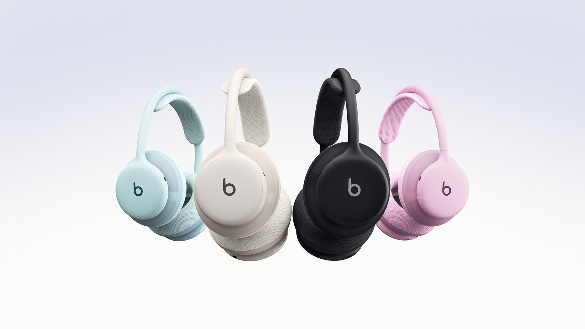 Beats 360 features interchangeable ear and headband cushions shown here in Sky, Cloud, Black, and Pink