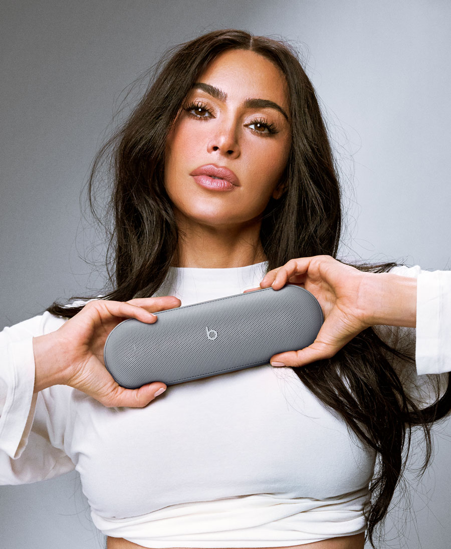 Kim Kardashian holding Beats Pill in Dark Gray