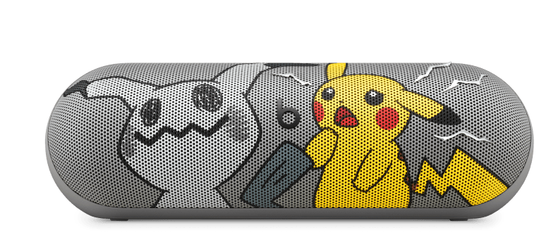 Beats Pill – Pokémon special-edition portable Bluetooth® speaker, colour-matched removable carry lanyard with Beats x Pokémon charm and special-edition Beats x Pokémon stickers.