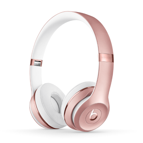 A pair of pink Beats Solo3 Wireless headphones