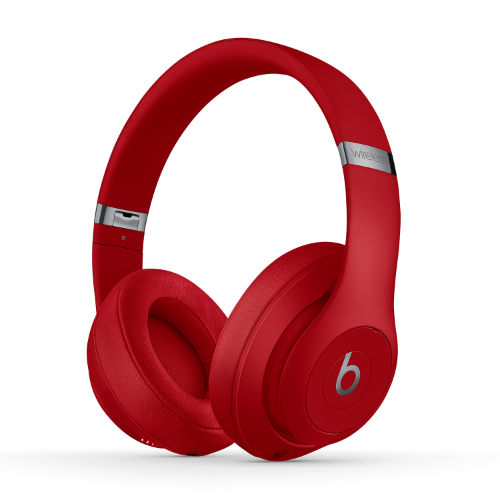 A pair of red Beats Studio3 Wireless headphones